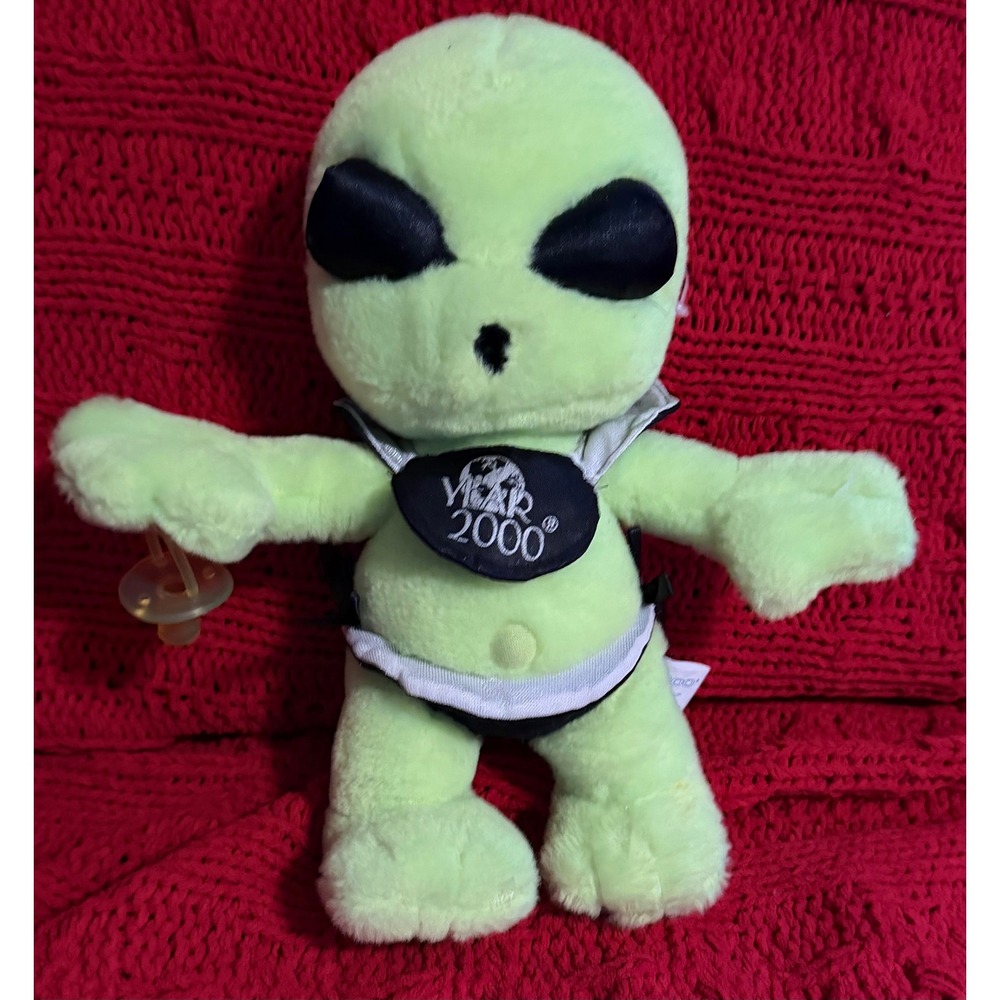 Vintage Nanco Year 2000 Alien Plush Lime Green Baby with Pacifier Y2K Toy